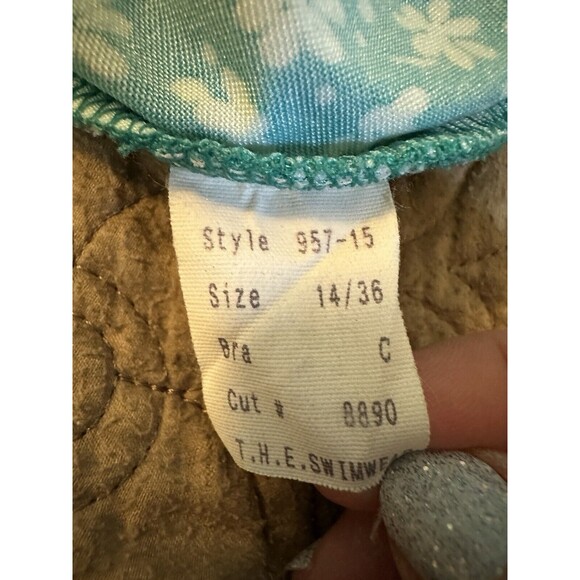 T.H.E Swimwear Women’s Swimsuit Size 14 C Cup, Teal Ruffle One Piece Daisy Print - Picture 5 of 5